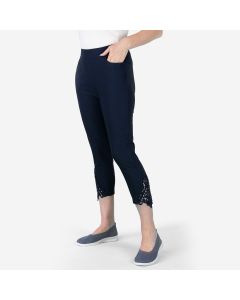 Ladies Cropped Trousers with Lace Hem