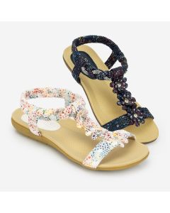 Mabel - Ladies Metallic Flower Sandal