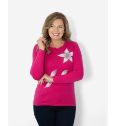 Flower Detail Fine Knit Jumper Fuchsia