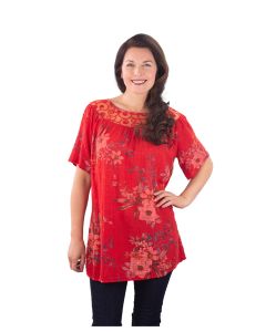 Floral Tunic with Sheer Neckline