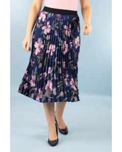 Pencil Pleat Navy Floral Skirt