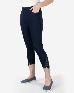Ladies Cropped Trousers with Lace Hem