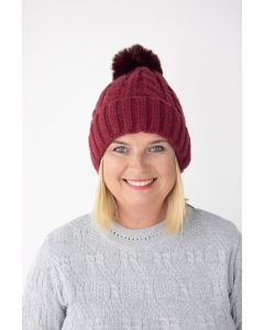 Cable Knit Lined Bobble Hat