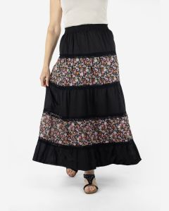 Floral and Lace Tiered Maxi Skirt