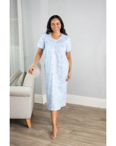 Long Cotton Floral Button Through Nightdress