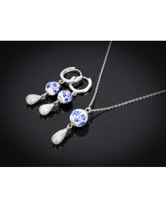 Silver-plated Floral Ceramic Earrings 