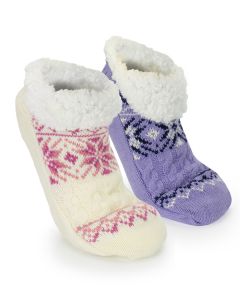 Fairisle Sherpa Lined Lounge Socks Pk2