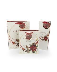 Poinsettia Wreath Gift Bag - Set of 3