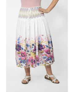 Shirred Waist Floral Skirt