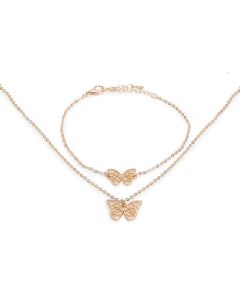 Rose Gold Tone Butterfly Necklace and Bracelet Set